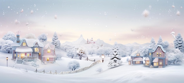 쾌적한 겨울 원더랜드 매력적인 집과 눈 인 풍경의 축제 매 생성 AI