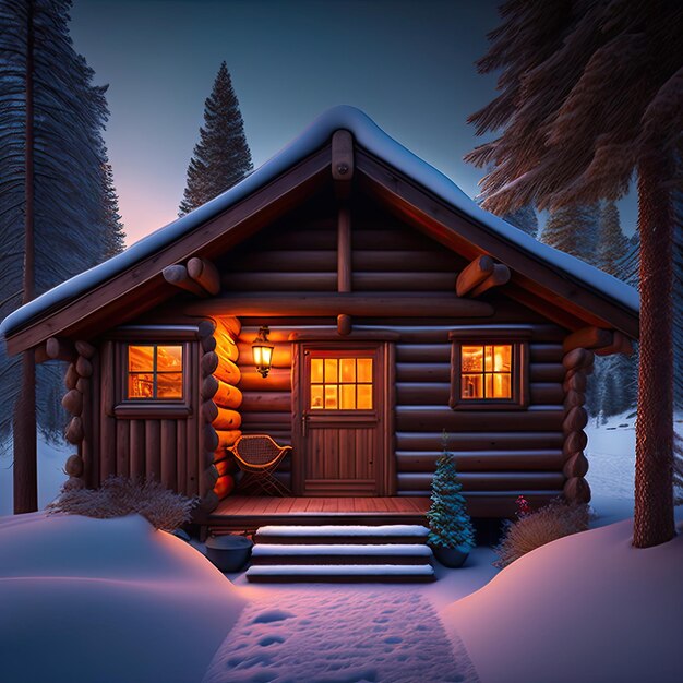 Cozy wooden hut with fireplace