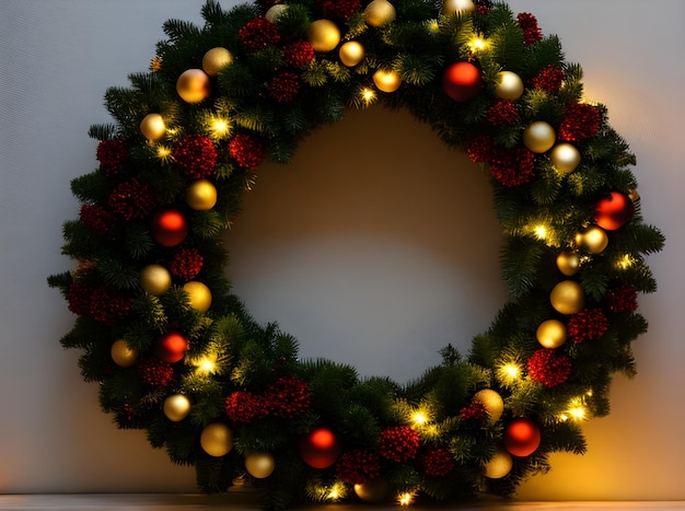 Photo cozy wreath distant view bright synthetic lighting generative ai generated