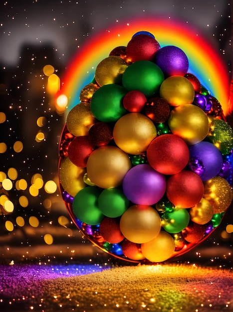 Cozy Xmas ball with warm lighting rainbow tones cinematic detailed lon Generative AI Generated