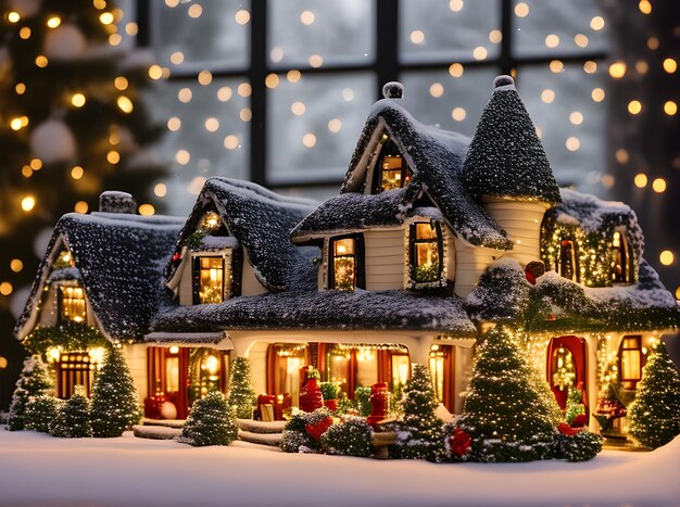 Cozy Xmas ceramic house max detail cinematic HDR K for candle Generative AI Generated