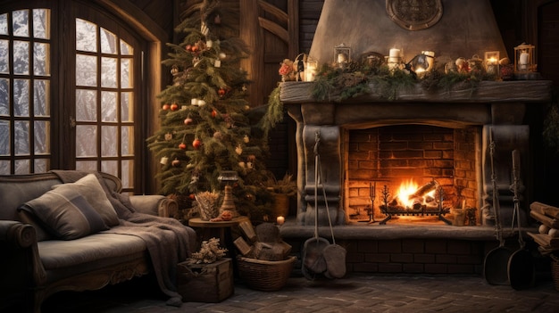 Cozy Yuletide setting with rustic