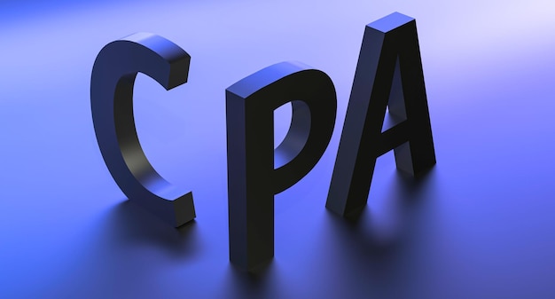 CPA kosten per actie CPA woord zwarte letters 3DCPA concept internet reclame betalingsmodel 3D render illustratie