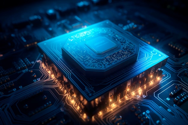 CPU 高度な中央処理装置の概念ネットワーク セキュリティ マザーボード チップ技術科学の背景 AI 生成選択と集中