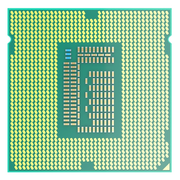 Cpu-chip centrale processoreenheid bovenaanzicht geïsoleerd op een witte achtergrond 3d illustratie