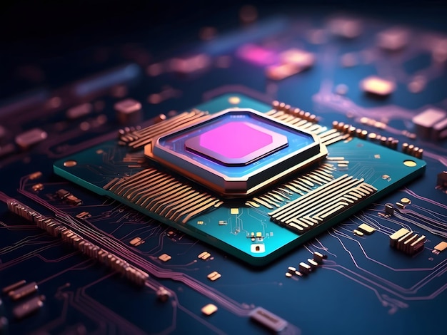 Photo cpu concept with futuristic hud elements modern smart quantum chip large data processing