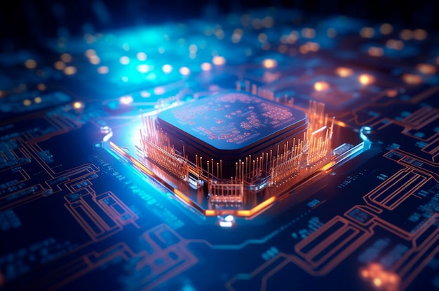 CPU geavanceerde centrale verwerkingseenheid concept netwerkbeveiliging Moederbord chip Technologie wetenschap achtergrond AI gegenereerd Selectieve aandacht