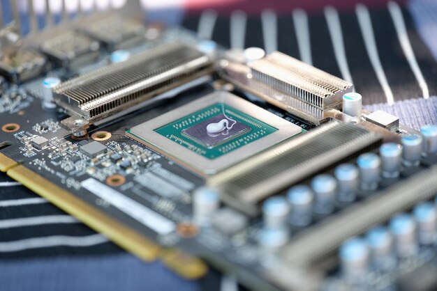 Cpu microchip processor with thermal paste closeup