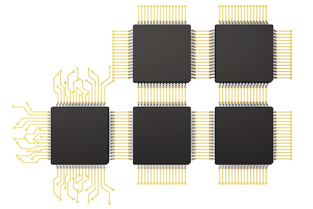 CPU-microchips als circuit op een witte achtergrond