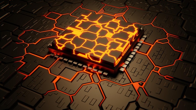 Foto cpu sulla scheda madre rendering 3d astratto di un chip del computer processore su una scheda cicuit con microchip