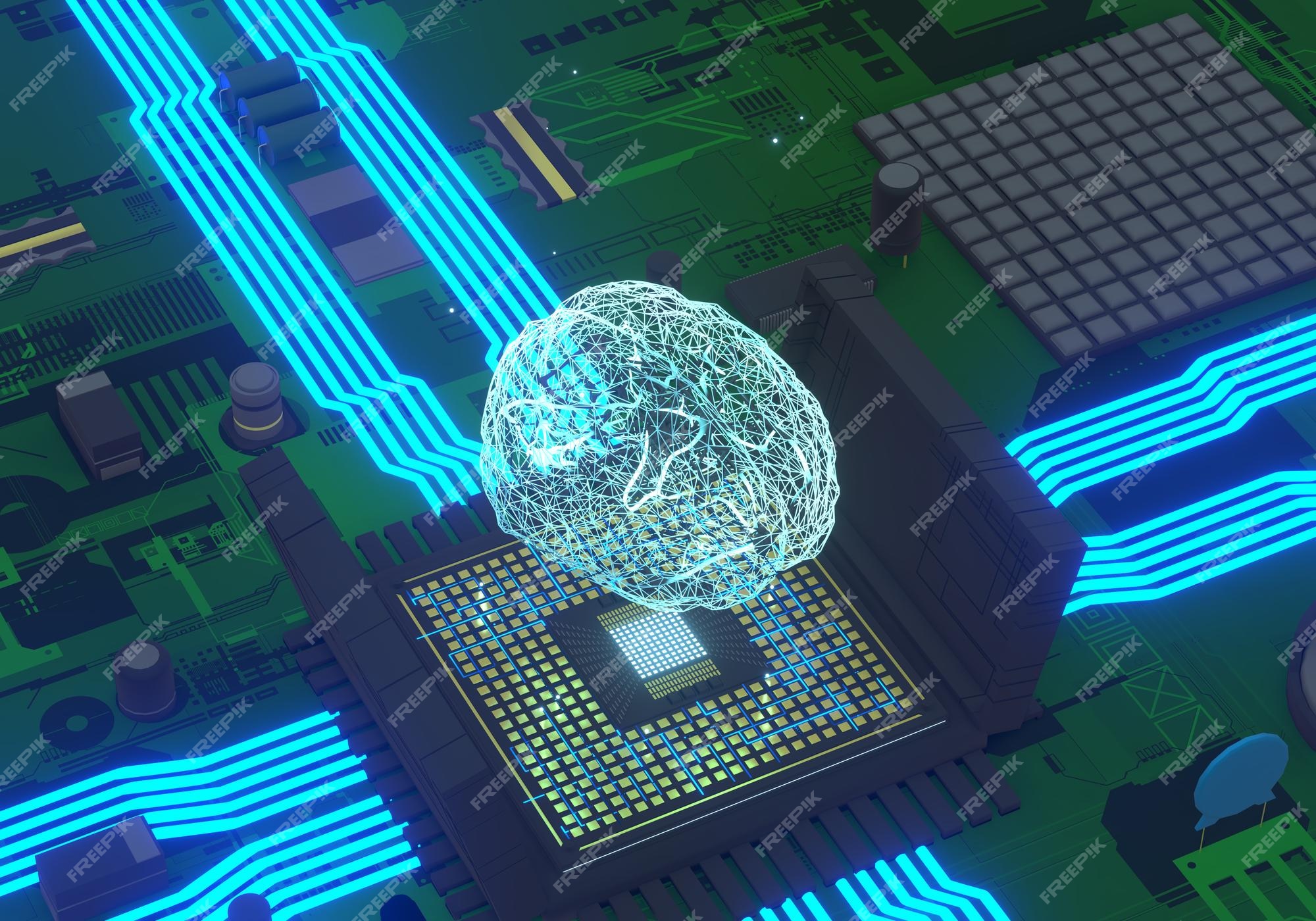 Premium Photo | Cpu motherboard with artificial intelligence and brain illustration, microchip circuit on microprocessor with neural science. nervous system and human mind illustration. 3d render animation. Premium Photo | Cpu motherboard with artificial intelligence and brain illustration, microchip circuit on microprocessor with neural science. nervous system and human mind illustration. 3d render animation.