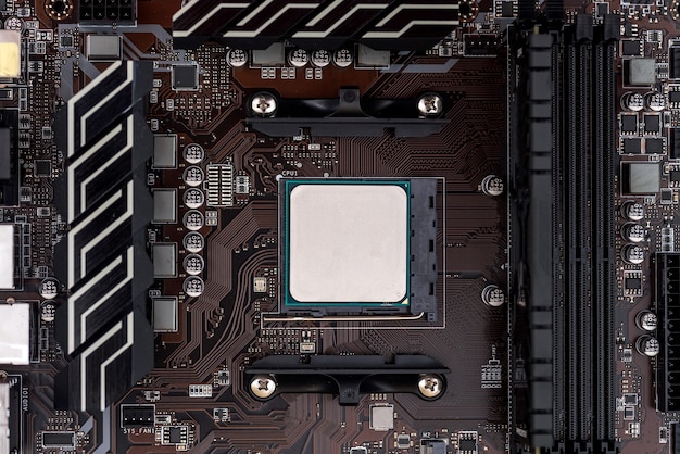 CPU op moederbord close-up, computerthema