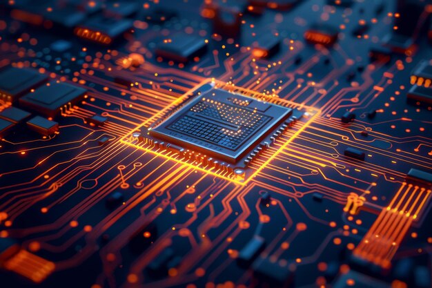 CPU processor microchip circuit board illustration created with generative ai