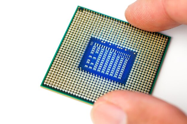 CPU processor on white background Selective focus for CPU processor