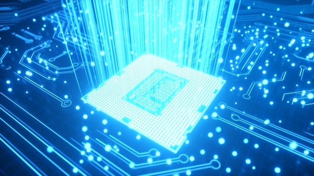 CPU-technische achtergrond. Datatransmissie, futuristische industrie.