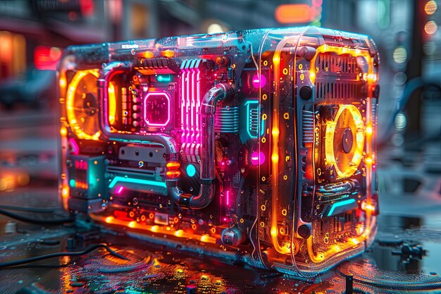 Photo a cpu with colorful neon lights on it in the style of photobashing intricately textured detailed miniatures detailed illustrations generative ai
