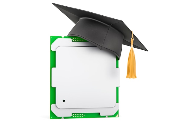 CPU with education cap 3D rendering