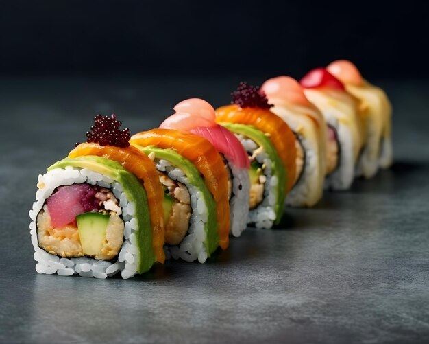 Crab and avocadofilled colorful and delicious sushi rolls Generative AI