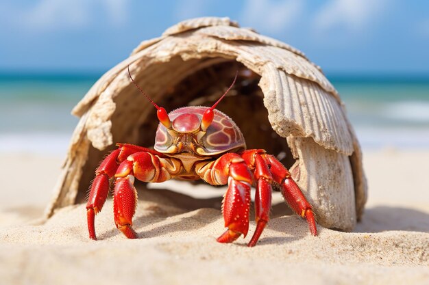 Photo crab on the beach generative ai