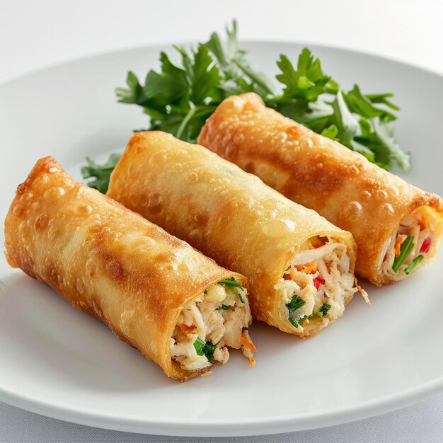 Crab cake egg rolls festive christmas or easter appetizer with tomato sauce or ketchup