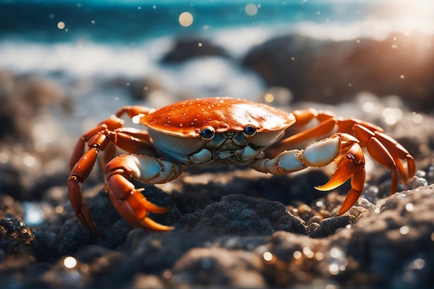 Crab Crab on the rocks near the seashore Selective soft focus AI generated