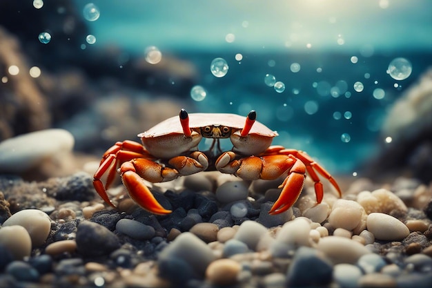 Crab Crab on the shore of the sea Selective focus AI generated