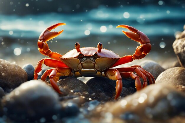 Crab Crab on the shore of the sea Selective soft focus AI generated