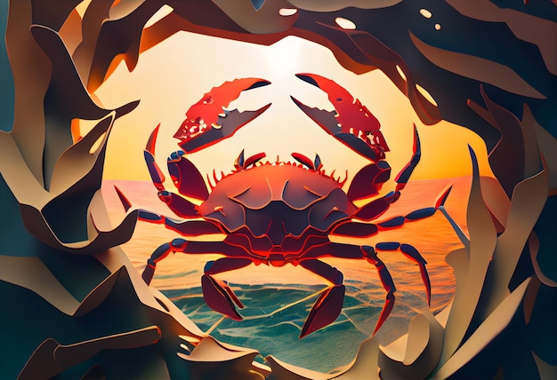 Photo a crab in a hole with the sun behind it