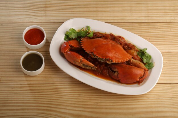 Crab masalatop view of delicious crab masala  in restaurant style spicy and tasty sea food