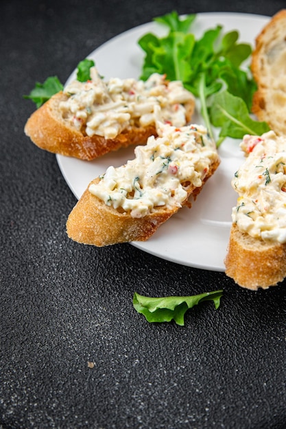 crab rillette salad pate crab stick meal food snack on the table copy space food background rustic