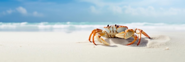 Crab sea marine on tropical sea and sandy beach blue sky background Generative AI