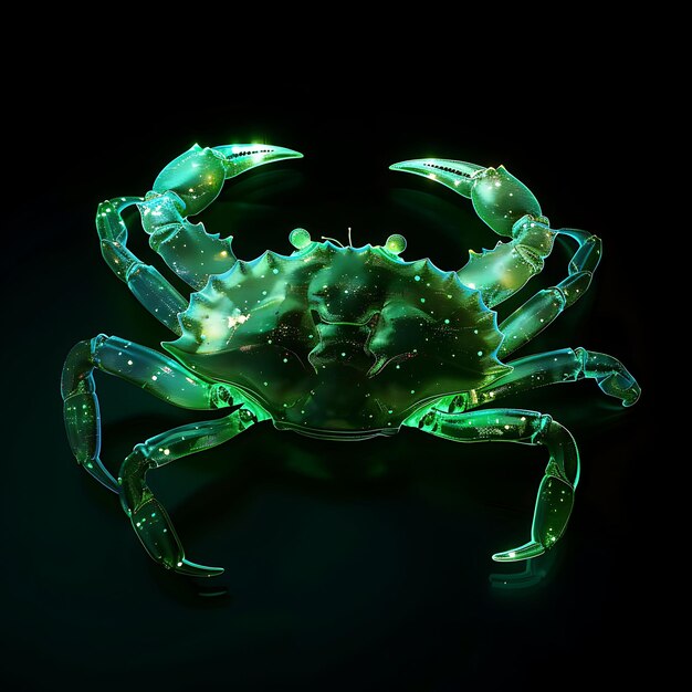 Crab Shaped in Seafoam Material Semi Transparent With Green Background Art Y2K Glowing Concept