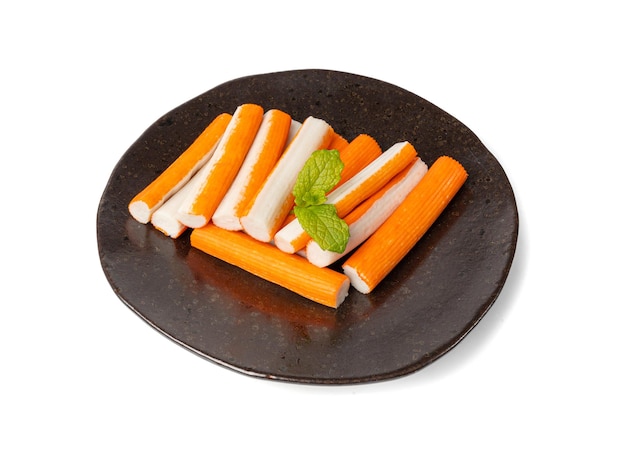 Crab Stick Isolated Orange Crab Stick Closeup Krabvlees Voedsel Krabvles Vis Sticks Surimi Zeevruchten Krab Sticks op witte achtergrond