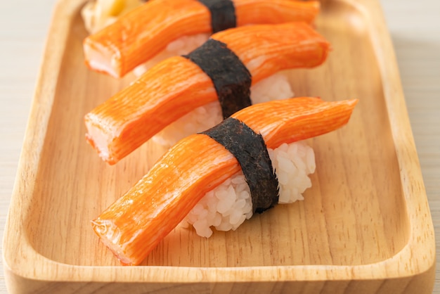 Crab Stick Sushi on wood plate - Japanese food style