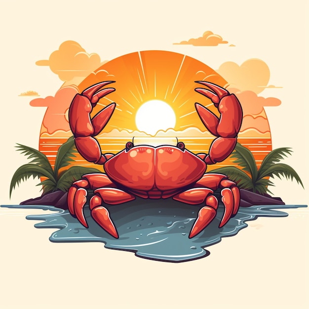 crab and summer cartoon logo