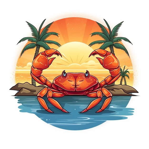 crab and summer cartoon logo