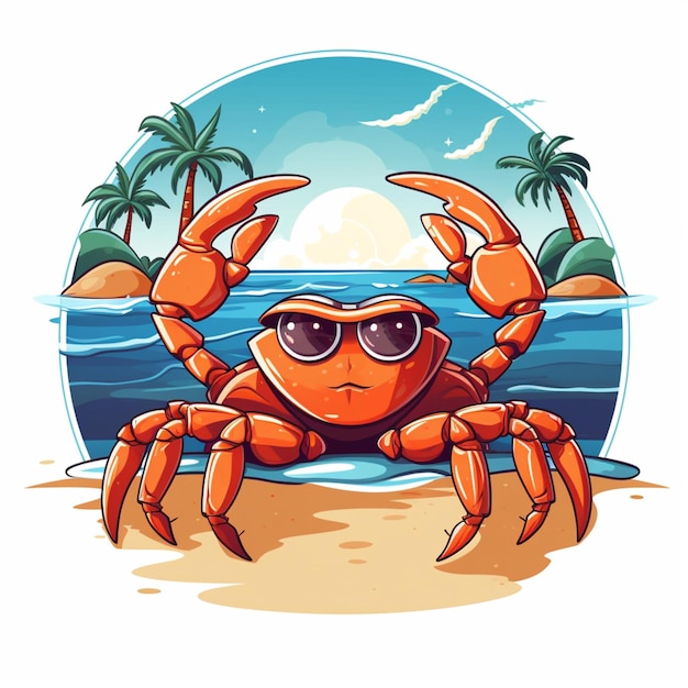 crab and summer cartoon logo