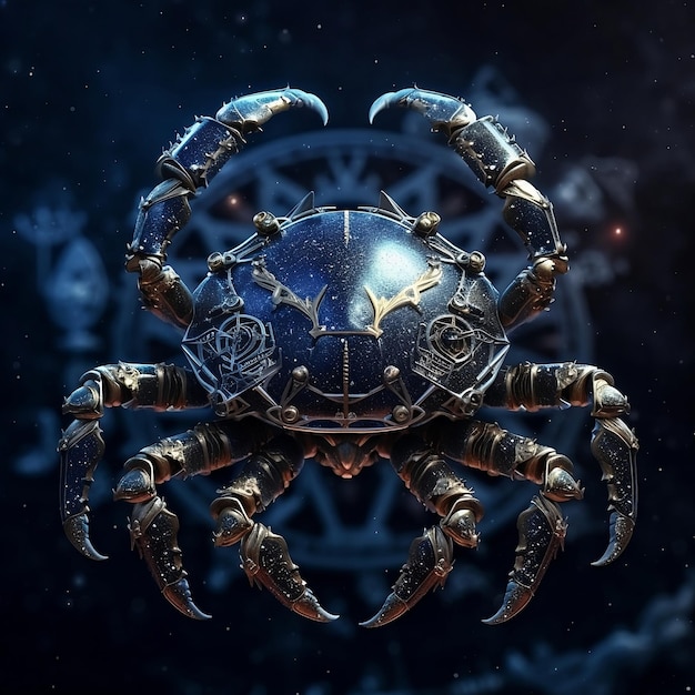 A crab with a blue face and the word crab on it.