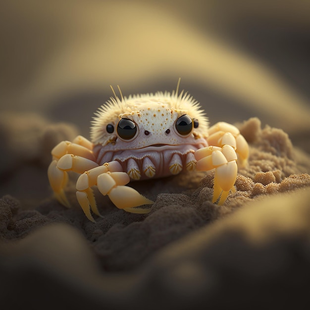 A crab with a lot of eyes and a lot of hair on it