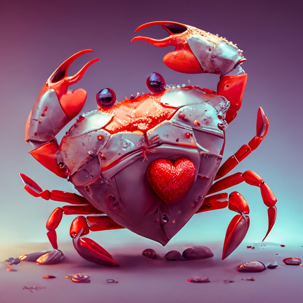 crab with red heart