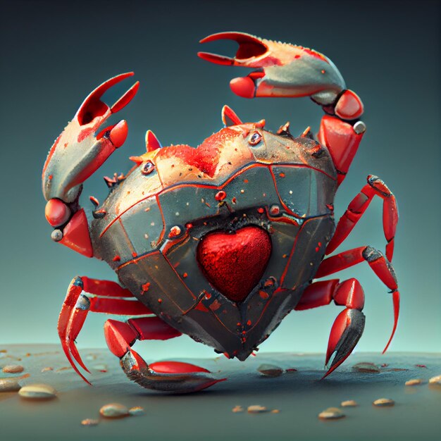 crab with red heart