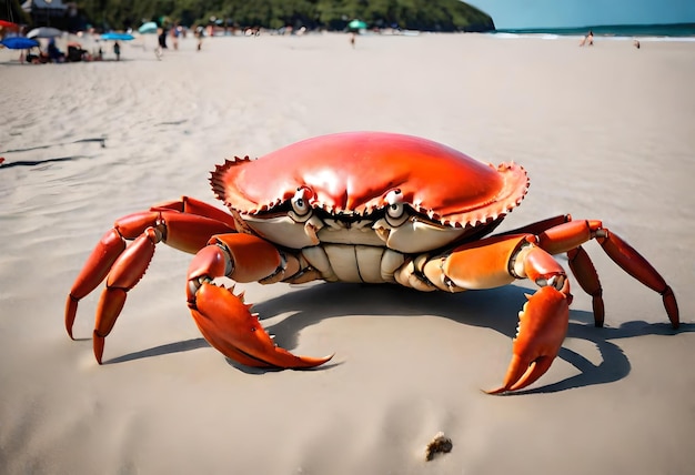 a crab with a red shell on the beach