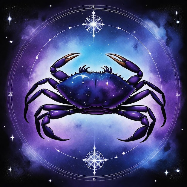 Photo a crab with a star on its head is shown in purple