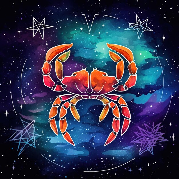 Photo a crab with a starfish on his head is shown in a space with stars and stars