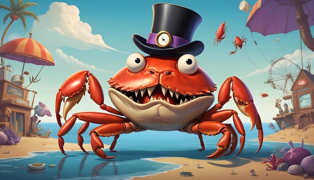 the Crab with a top hat and a monocle