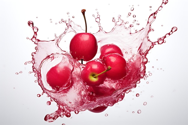 Crabapple and splash of water on white background