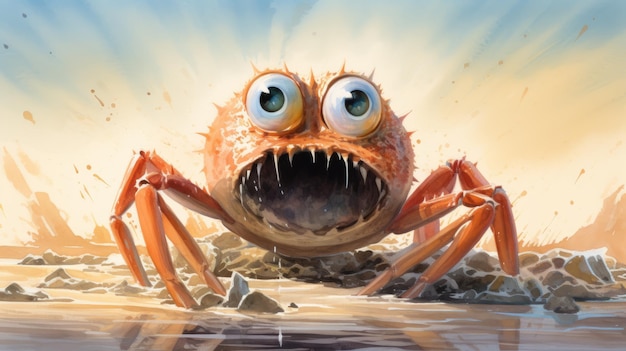 Crabby Beach A Playful 2d Game Art Illustration With A Bigmouthed Crab