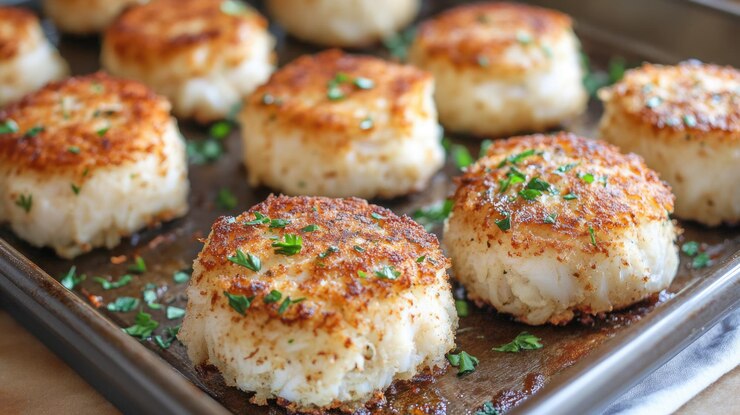 Photo crabcake tray delicious crab cakes freshly baked in the oven