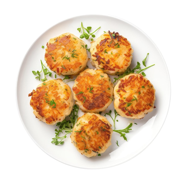 Crabcakes Op Een Witte Plaat Op Een Witte Achtergrond