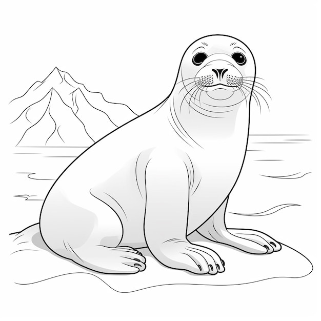 Photo crabeater seal cute kawaii hand drawn cute coloring book kawaii line art